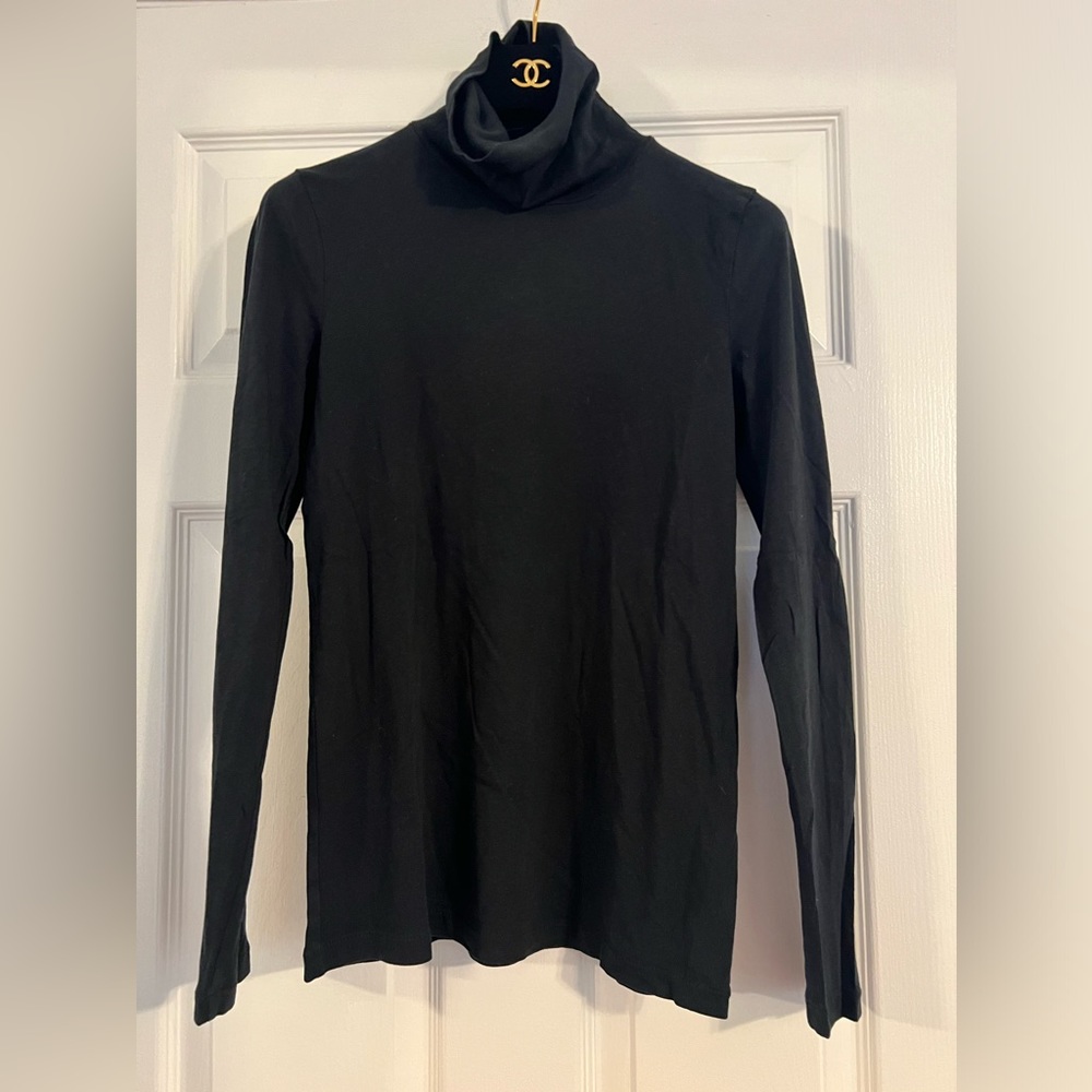 J Crew Cotton Turtleneck Top Black Long Sleeve Cotton size Small